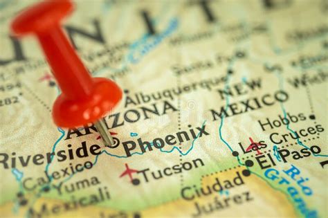 Location Phoenix City In Arizona Map With Red Push Pin Pointing Close
