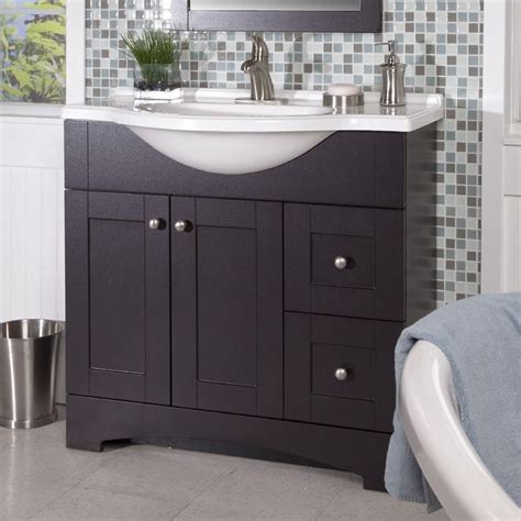 You don't have to settle for a pedestal sink, there are plenty of options with cabinets that allow you to have functional storage space as well. Narrow Depth Makeup Vanity