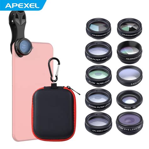 Apexel 10 In 1 Phone Camera Lens Kit With 063x Wide Angle 15x Macro