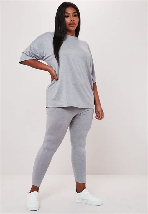 Plus Size Gray Oversized T Shirt And Legging Co Ord Set Missguided