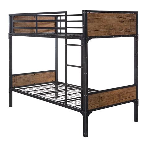 Welwick Designs Rustic Industrial Twin Over Twin Wood Bunk Bed Brown