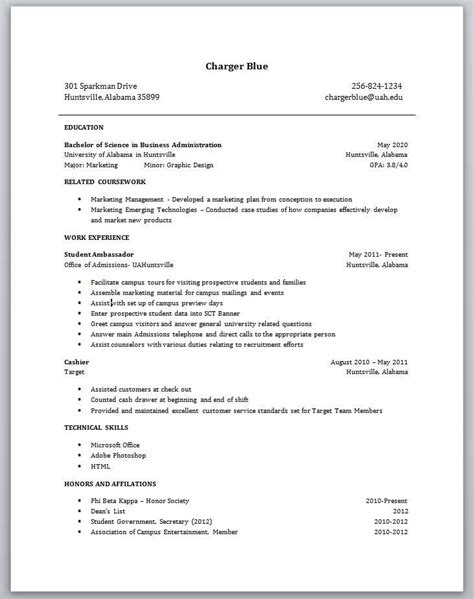 resume  students   experience planner template