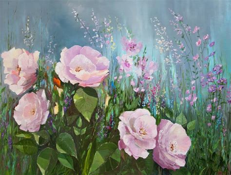 Flowers In Garden Oil Painting Landscape Original Painting Painting