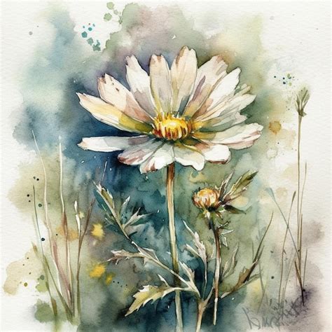 Premium AI Image Watercolor Painting Of A Daisy