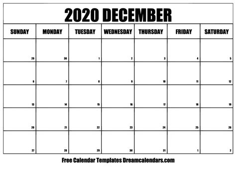 December 2020 Calendar Free Blank Printable With Holidays