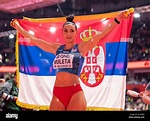 Ivana Vuleta SRB celebrating her win in the women’s long jump on Day ...