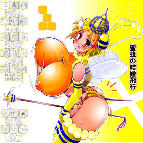 Rule 34 Amano Taiki Bee Girl Breasts Crotch Rub Erect Nipples Garter Belt Highres Huge Breasts