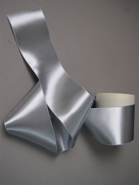 wide silver gray ribbon double side satin high sheen rayon   wide