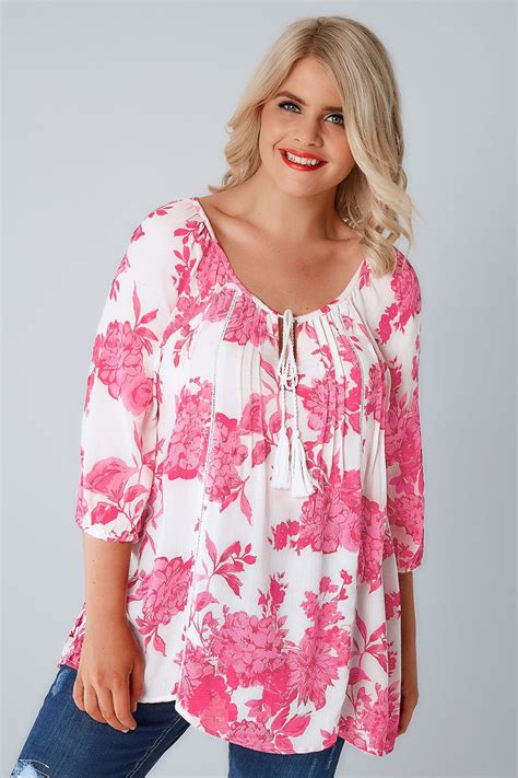 White And Pink Floral Blouse With Sequin Detail Plus Size 16 To 36