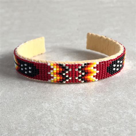 Navajo Beadwork Bracelet Native American Hand Beaded Bracelet Red