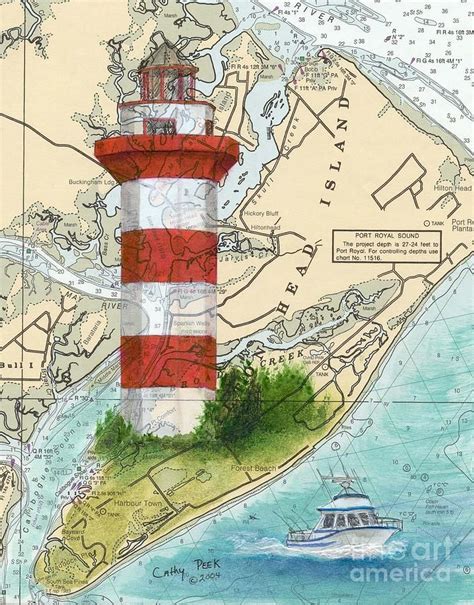 Hilton Painting Hilton Head Island Lighthouse Sc Nautical Chart Map