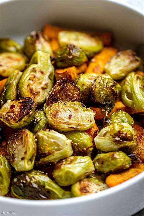 Hello, after searching a recipe for brussel sprouts, i took a chance to try yours because it sounded interesting with honey and balsamic vinegar. Oven-Roasted Brussels Sprouts and Sweet Potatoes Recipe - Baked Brussels Sprouts Sweet Potato ...