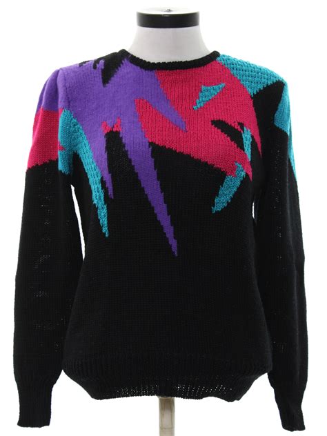 Vintage 1980s Sweater 80s Angenie Womens Black Background Wool