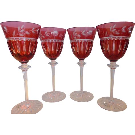 Ajka Ruby Cut To Clear Crystal Wine Goblets Set Of 4 Hungary From