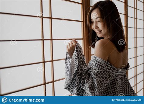 Girl Wearing Yukata On Lower Body And Nude On Upper Stock Photo Image Of Costume Elegance