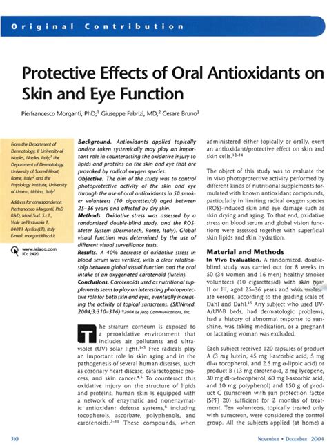 Pdf Protective Effects Of Oral Antioxidants On Skin And Eye Function