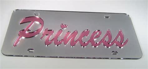 In addition to our custom auto tags we have thousands of standard designs to choose from. pink princess custom mirror chrome license plate laser cut ...