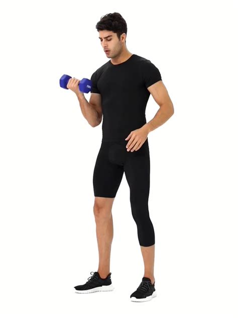 men s 3 4 one leg compression capri tights pants athletic base layer cool dry sports tights