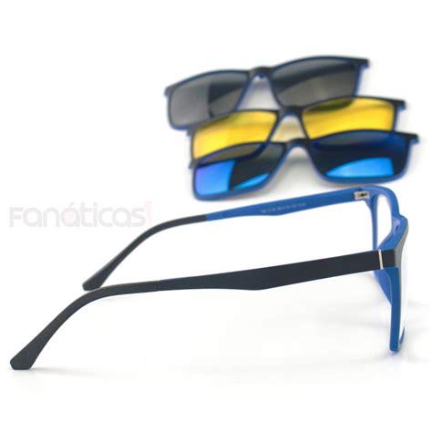 armacao de Óculos clipon rb2126 3 lentes preta e azul