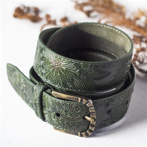 Olive Green Leather Belt Leather Belt For Women 1 12 Inches Etsy