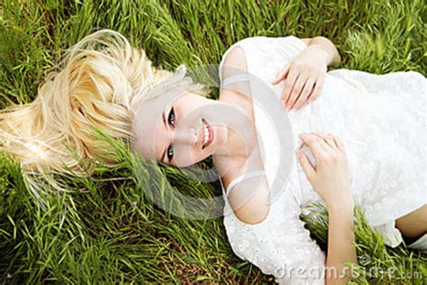Beautiful Blonde Girl In Green Field Stock Photo Image Of Passion