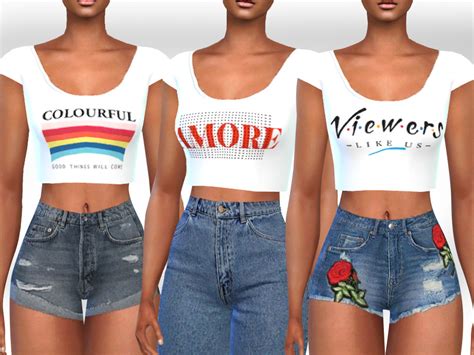 White Colorful Crop Mesh Tops By Saliwa From Tsr Sims 4 Downloads
