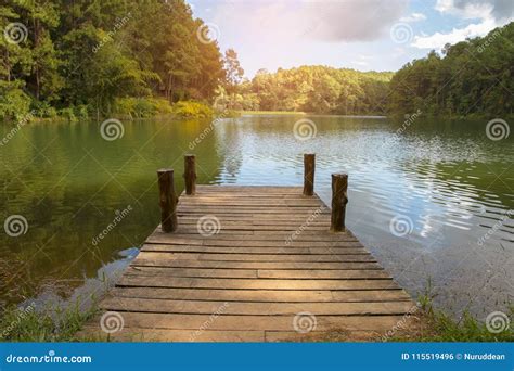 Beautiful Scenery Wooden Dock Beside Lake Stock Photo Image Of