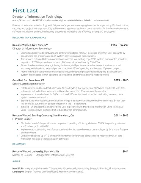 5 Director Of Information Technology Resume Examples For 2024 Resume
