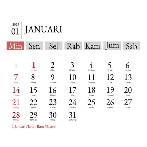 Kalender Januari 2024 Lengkap Dengan Tanggal Merah Untuk Hari Raya Dan