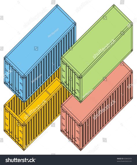 Line Drawing Various Shipping Containers Color Vector