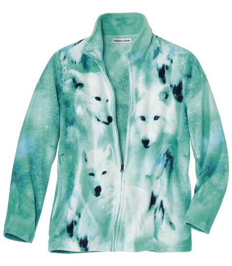 Womens Green Wolf Print Fleece Jacket Atlas For Men