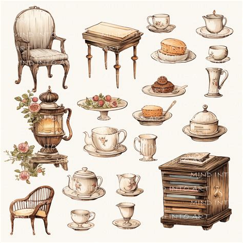 Afternoon Tea Clipart Set Clip Art Set Vintage Tea Party Cakes