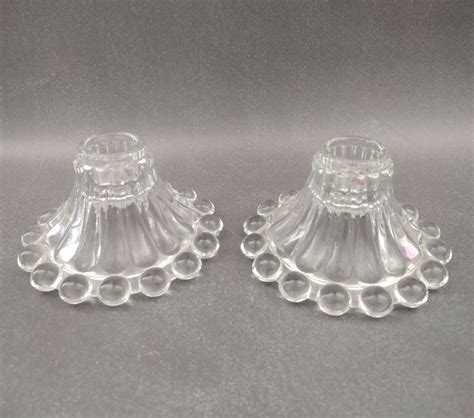 Pair Vintage Anchor Hocking Boopie Berwick Clear Glass Taper Candle