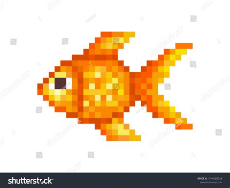 Goldfish Pixel Art Symbol Isolated On White Royalty Free Stock