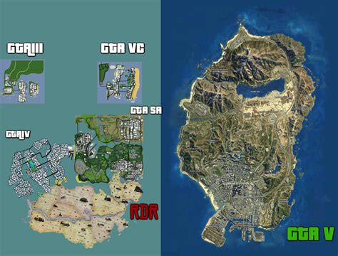 A Map Comparing The Sizes Of All The Major Gta Games And Red Dead