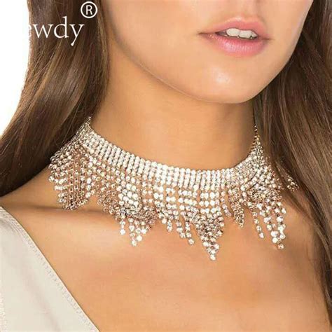 Fashion Rhinestones Tassel Collar Choker Necklaces Women Luxury Wedding