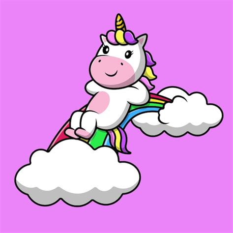 Premium Vector Cute Unicorn Laying On Rainbow Cloud Cartoon Vector