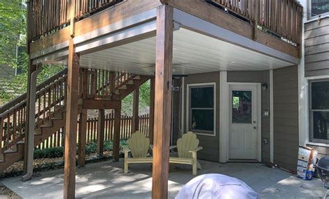 If the span under your deck is 12 ft., for example, the purlin at the outer end of the deck should be 3 in. Under Deck Ceiling System Install | Under deck ceiling ...