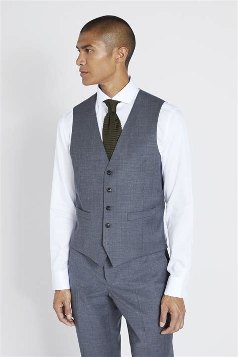 Tailored Fit Grey Twill Waistcoat Buy Online At Moss