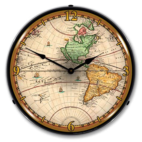 1730 World Map Led Wall Clock Retrovintage Lighted 14 Inch