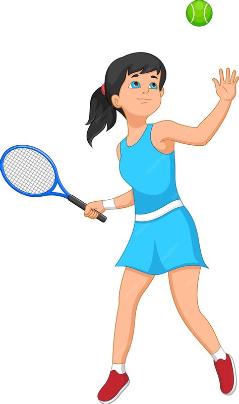 Premium Vector Cartoon Cute Girl Playing Tennis