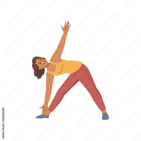 Woman Doing Wide Legged Forward Bend Twist Pose Flat Cartoon Vector