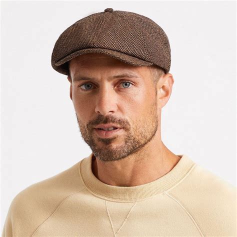 Brixton Hats Brood Herringbone Wool Blend Newsboy Cap Brownkhaki