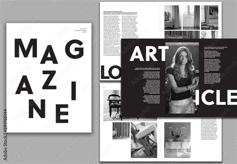 Black And White Magazine Layout With Bold Typography Stock Template