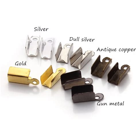100pcs Leather End Clasps Caps Silvergold Bronze Fold Over Crimp Cord