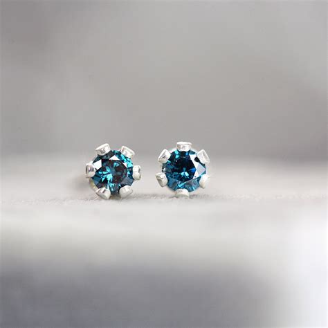 Tiny Blue Diamond Studs 2mm Blue Diamond Earrings