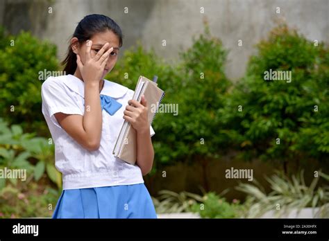 Youthful Diverse Student Teenager School Girl And Shyness With School