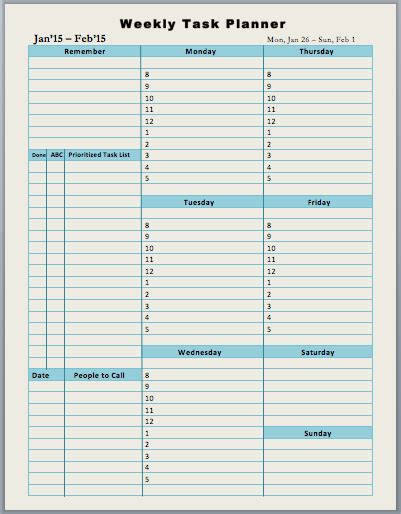 Weekly Planner Templates Professional Word Templates