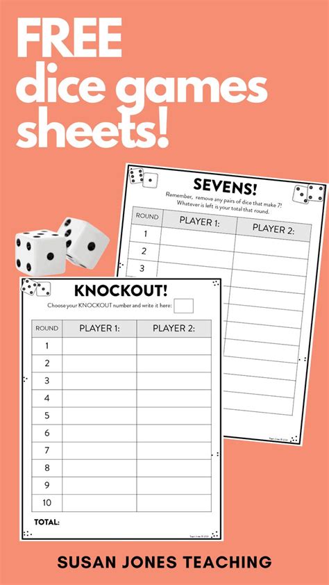 Two Free Dice Games Sheets For Susan Jones Teaching