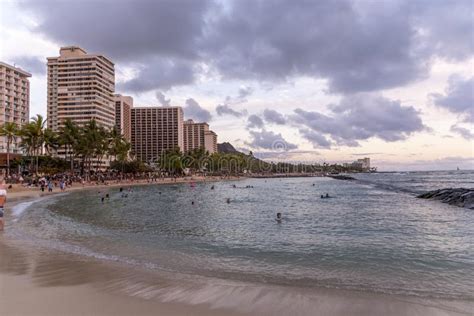 Waikiki Beach During A Beautiful Sunset Editorial Stock Image Image